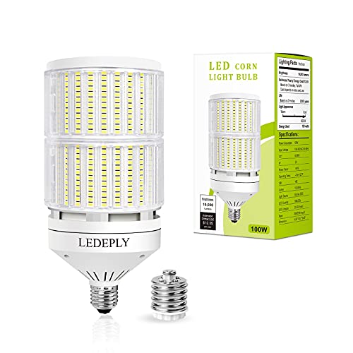 500W Equivalent LED Corn Light Bulb, 10000 Lumens, Cool Daylight White 6000K, E26/E39 Base, 100W Large Area Corn Bulb, Medium Base for High Bay, Warehouse, Factory, Workshop, Backyard New Upgraded
