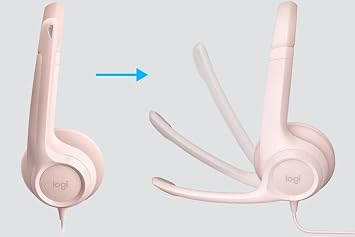 Logitech H390 Wired Headset for PC/Laptop, Stereo Headphones with Noise Cancelling Microphone, USB-A, In-Line Controls, Works with Chromebook - Rose