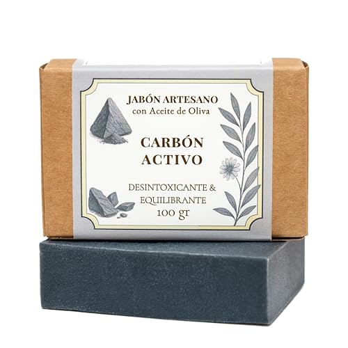 CABRERIZO SOAP Jabon negro con Carbon activado - JABÓN DE CARBON ACTIVO, Jabón Artesanal de Carbón Activado y Aceite Oliva 100 g. - Pastilla Jabon Cara, limpieza facial desintoxicante equilibrante