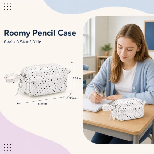 Image of Bluboon Big Capacity Pencil Case Pencil Pouch Pen Case School Supplies Cute Pencil Box Pencil Bag for Teen Girls Boys Women Man (Black dots - White)
