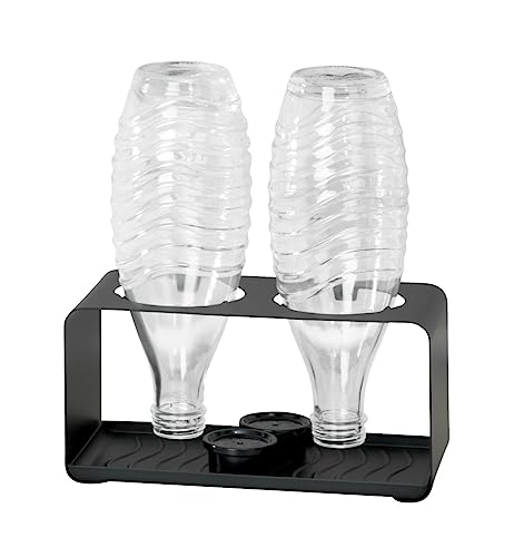 Portabottiglie Mod Wave per 2 Bottiglie Design Compatto per lAsciugatura Vassoio Rimovibile Metallo Verniciato a Polvere Nero 23.5x11.5x11.5 Cm