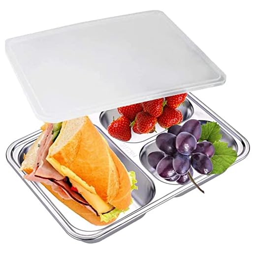 Fiambrera AIYoo 304 de acero inoxidable, 3 compartimentos, para estudiantes,adultos,niños,picnic,restaurante,bandeja de contenedor,bandeja para servir alimentos dividida,con tapa plástico
