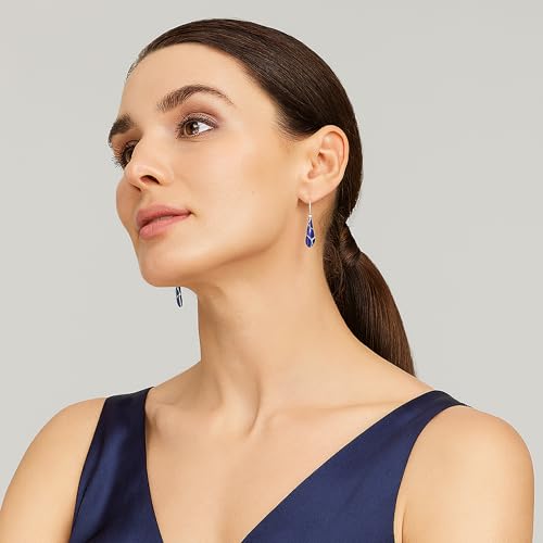 AeraVida Vintage Streaked Teardrop Simulated Blue Lapis Lazuli .925 Sterling Silver Dangle Earrings | Shiny Fish Hook Earrings | 9x45mm Lightweight Gift Jewelry for Women3