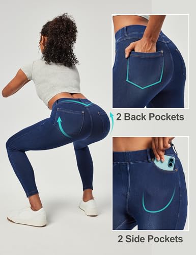 IUGA Jeggings for Women Tummy Control Stretchy Jeans for Women High Waisted Pull on Skinny Jean Leggings with Pockets Trendy4