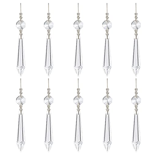 YPLonon 10Pz Pendenti per Lampadari Cristallo 62mm Ciondolo con Prisma di Ghiacciolo Trasparente Cristalli Gocce di Vetro Fai da Te per Lampada di Giardino Feste Matrimoni