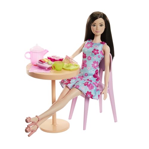 Image of Barbie Pink Passport Japan Cafe Playset with Fashion Doll in Dress & Shoes, Furniture & Accessories, Including Tea Set & Sushi