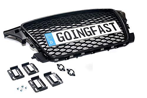 goingfast 1122905 honingraatrooster, koeler, sport, front-ribgrill, zonder embleem, zwart, met Simple Fix kentekenplaathouder, registratievrij