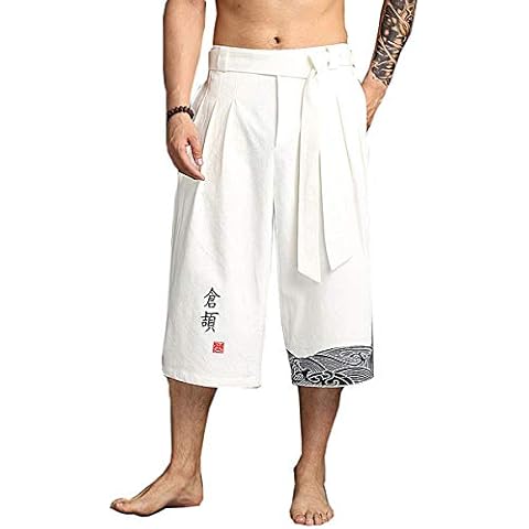 Seidarise Men's Linen Capri Summer Harem Pants White Cover