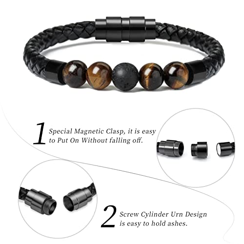 Shajwo Cremation Jewelry Lava Stone Urn Bracelet For Ashes For Women Men Chakra Healing Balancing Genuine Leather Memorial Bracelets,Lava+Tiger Eye #TOP3
