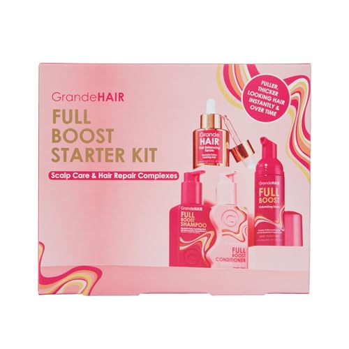 Grande Cosmetics GrandeHAIR Full Boost Starter Kit - Travel Size Shampoo, Conditioner, Volumizing Foam & Enhancing Serum - for Fuller & Thicker-Looking Hair