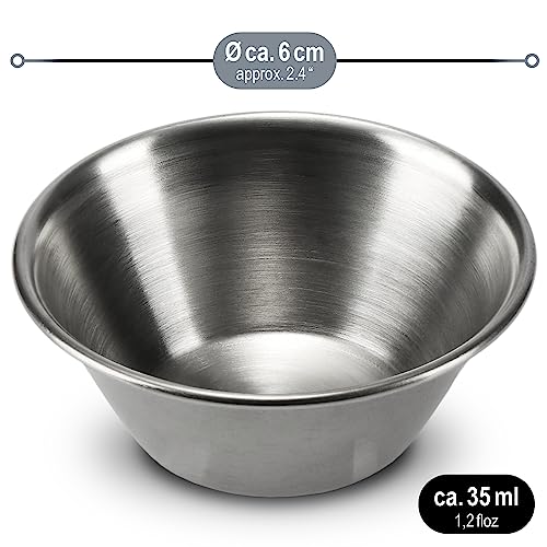com-four® 16x Saucenschälchen Ø 6cm aus Edelstahl - kleine Schalen - Mini-Schüsseln für Saucen, Dips, Snacks - Gewürzschalen - rostfreie Metallschüsseln - Snackschalen - Dip-Servierschalen