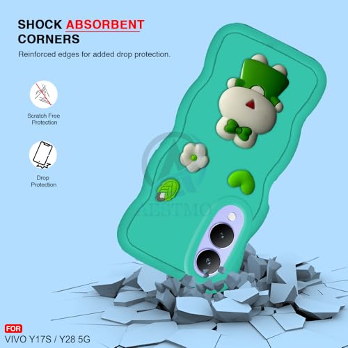 Image of AESTMO Back Case Cover for Vivo Y17S / Y28 | 3D Cute Fun Cartoon Characters | Anti Slip Grip Cute Wave Curly Frame Shape | Full Body Protection Back Cover for Vivo Y17S / Y28 (MintGreen)