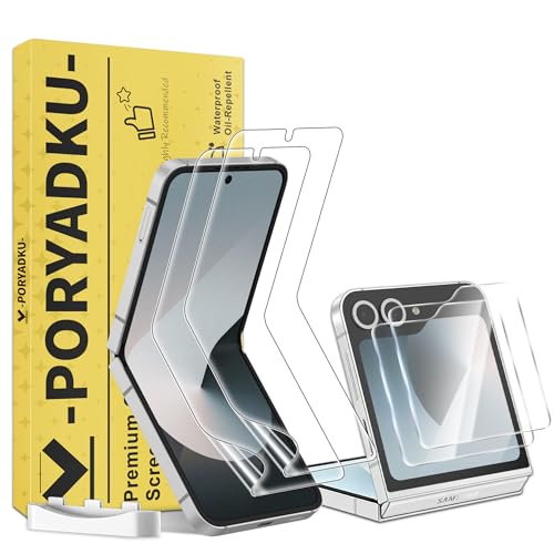 MoShieldwish 4 Pack Screen Protectors for Samsung Galaxy Z Flip 6 2 Inside Flexible Film + 2 Front Tempered Glass Scratch Resistant Touch Sensitive HD Clear
