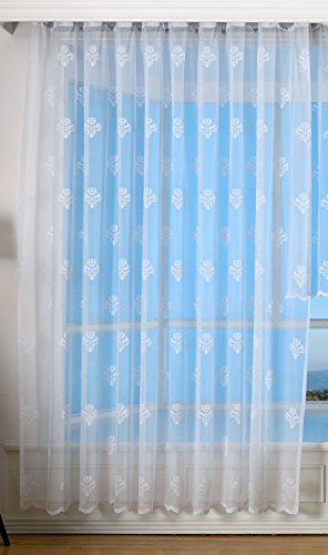 Jacquard Bogenstore Gardine, 245x450, Barock Blumenmuster Weiß...