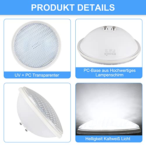 KOLLNIUN Éclairage de piscine LED, lampes de piscine PAR56, éclairage de piscine étanche IP68, éclairage sous-marin blanc froid 40 W, phare de piscine 12 V CA/CC pour aménagement paysager, jardin – vue 5