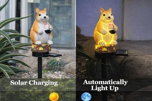 Image of CBK Squirrel Garden Solar Lights Outdoor Squirrel LED Decorative Waterproof Garden Stake Lights, Lawn Lamp Light for Yard, Balcony, Patio, and Garden Lighting