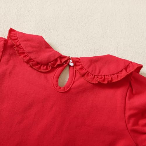 Image of Magic Park 12M-14Y Toddler Short Sleeve T-Shirt Girls Ruffle Blouse Kids Solid Color Tee Casual Tops Holiday Clothes