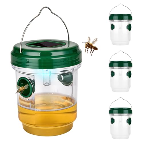 ZVD Piege a Frelon Asiatique Exterieur avec Lumière LED – Piège à Guepes et Frelon Extérieur Réutilisable à Double Entrée, pour Jardin, Balcon, Extérieur, sans Produits Chimiques (4pc Vert)