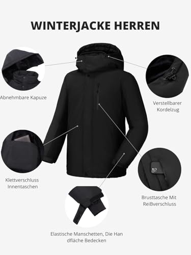 OutPro Herren Skijacke Winterjacke Warme FleecejackeWasserdicht Winddicht Funktions Baumwolljacke Winterjacke Outdoor WandernTibetisch schwarz,M
