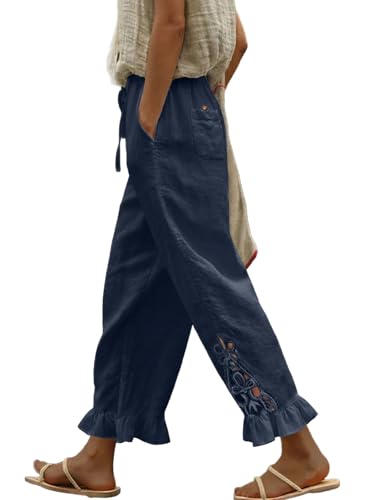 Image of Acelitt Women Casual Lightweight Drawstring Elastic Waist Pants with Pockets, S-XXL