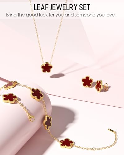 AICase Clover Jewelry Set,18K Gold Plated Lucky Clover Bracelet,Four Leaf Clover Necklace and Clover Earrings Fashion Jewelry Sets Gifts for Women/Mon - Image 3