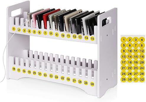 Cell Phone Holder, Classroom, Cell Phone Storage, 2-Tier Multiple Cell Phone Stand, Rack with 1-30 Number Stickers, PVC Board, Cell Phone Holder, Desk Organizer for Classroom, Office (30