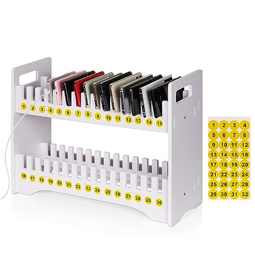 Cell Phone Holder Classroom Cell Phone Storage 2-Tier Multiple Cell Phone Stand Rack with 1-30 Number Stickers PVC Board Mobile Phone Holder Desktop Organizer for Classroom Office (30 Slots)