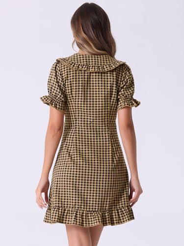 Allegra K Women's Gingham Checks Ruffled Peter Pan Collar Cute Mini Dress4