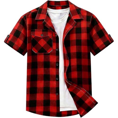 Chemise à carreaux homme manches courtes avec poche poitrine style vintage