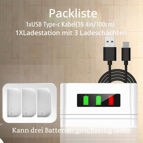 3-Slot-Ring-Batterieladestation/Batterieladegerät/Ladekoffer, mit LED-Anzeige, Typ-C-Eingang, kompatibel mit Ring Doorbell 2/3/4/3 Plus/Spotlight Cam/Peephole Cam und Kamerabatterien