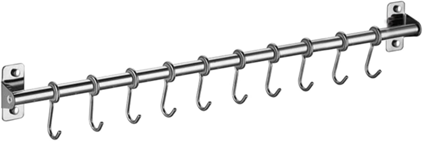 NYMFEA yaoqijie Wall Mounted Utensil Rack Stainless Steel Hanging Kitchen Rail with 6/8/10 Removable Hooks Hanger Organizer Lasting (Color : 4)