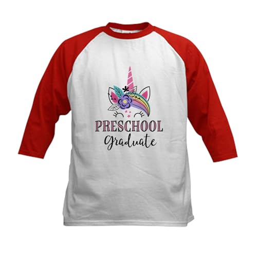 CafePress Preschool Graduate Unicorn Baseball Jersey Kids Cotton Baseball Jersey, 3/4 Raglan Sleeve Shirt Red/White