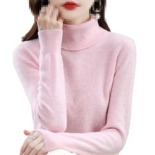 Ruereuu - Suéter de mujer de cachemira, cuello alto, hilo, manga larga, tejido de punto, recortado, rosa, XXL