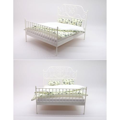 Cama doble de muñecas para decorar un dormitorio miniatura 1/12 7