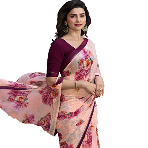 Rihana fashion Indian Women's New Fancy All Over Flower Prints Saree With Border & Blouse Piece-A32 (Rose)
