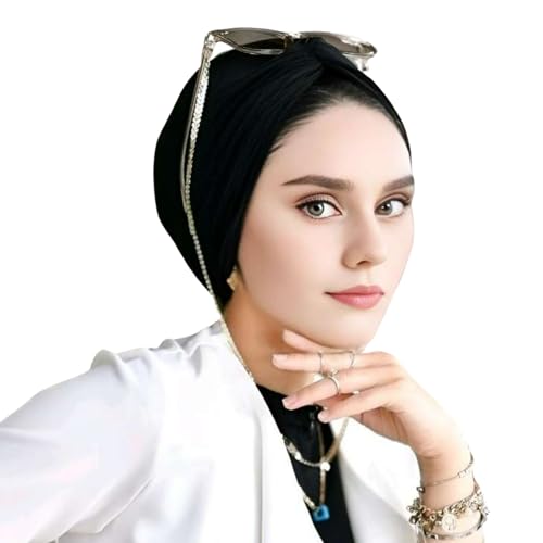 Panaviro Knot Turbans-Turbans For Women-Hijab For Women|Hair Wraps-Chemo-Cancer Head Wraps For Women|Hijab Undercap-Instant Hijab (Knot Turban, Black) (Black), Standard