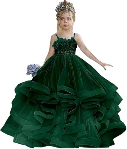 Tulle Flower Girl Dress for Wedding - Pageant Dresses for Girls with 3D Flowers