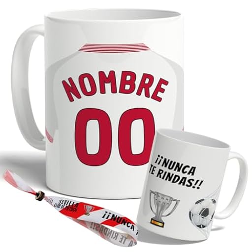 DEREGALOOS Taza Personalizada con nombre de Fútbol Sevilla. Tazas de Desayuno personalizada. Regalo Original para Aficionados del Futbol. Regalos Mundial Sevilla. Pulsera de regalo | Ya disponible en tu tienda friki favorita! En mundofriki.es!