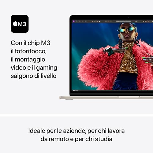 Apple laptop MacBook Air 15" con chip M3 (2024): display Liquid Retina 15,3", memoria unificata 8GB, archiviazione SSD 512GB, videocamera FaceTime HD 1080p, Touch ID; Galassia - Immagine 2