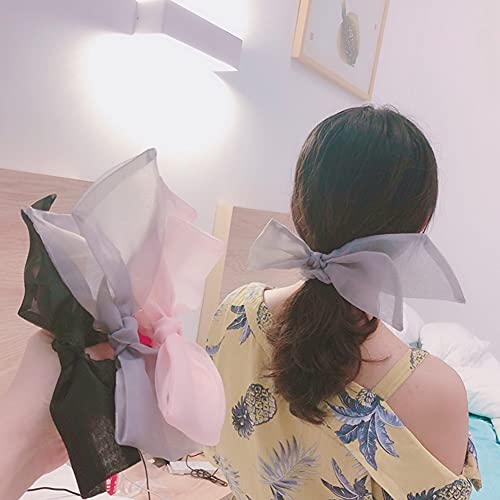 2 Pieces Large Organza Bow Scrunchies Hair Bow Ties Soft Elastic Bowknot Hair Ties Ponytail Holder Hair Accessories Gifts For Women Girls(Mixcolor 5) #TOP6
