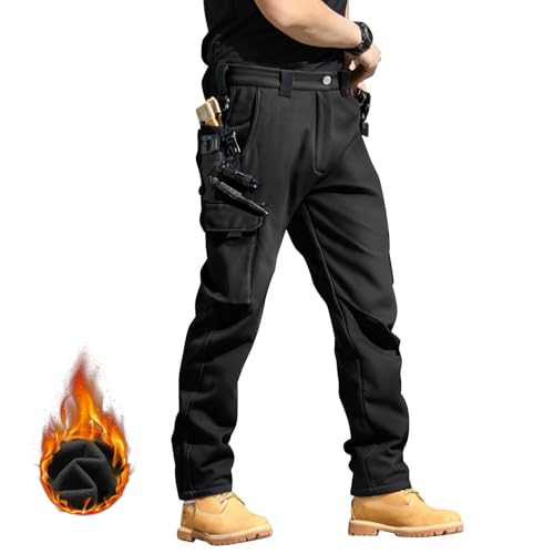 Tactical Pants for Men Fleece Waterproof Ripstop Camo Cargo Pants Elastic Waist Outdoor Thermal Hiking Work Trousers3