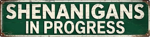 Shenanigans in Progress Metal Tin Sign Wall Art Outdoor Decor 4x16 in