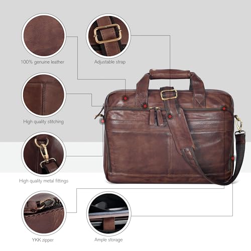 Image of Oak Leathers Leather Messenger Bag for Men and Women - Laptop Briefcase Bag For College, Office, Adjustable Shoulder Strap