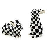 MACKENZIE-CHILDS Bunny Salt and Pepper Shaker Set, Ceramic Salt and Pepper Holders, Black-and-White Courtly Check
