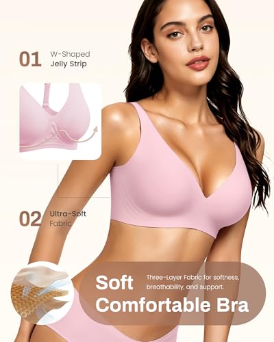 Image of Gailife Deep V Jelly Bras for Women No Underwire Wireless Seamless Push Up Bra Comfort Support Plunge Bralette Full Coverage