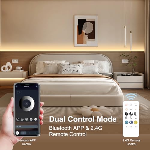 Image of COB LED Strip Light 4000K, 24ft Dimmable Natural White LED Strip Light, CRI92+, DC24V Tape Light with RF Remote, Timer Function, Bluetooth App Control for Home Bedroom Kitchen DIY Lighting.