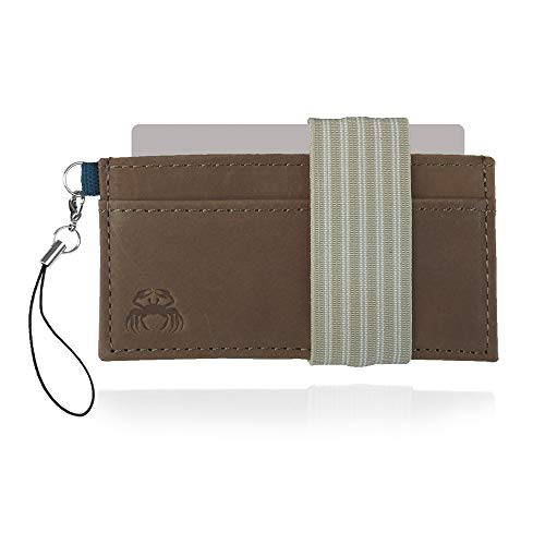 Crabby Gear - Front Pocket Wallet - Minimalist Wallet - Genola Brown - Leather - Carry Cards, Cash, Phone, Keys - Securely Holds for Easy Access - Lobster Claw Keychain Included- Ultra Thin 4