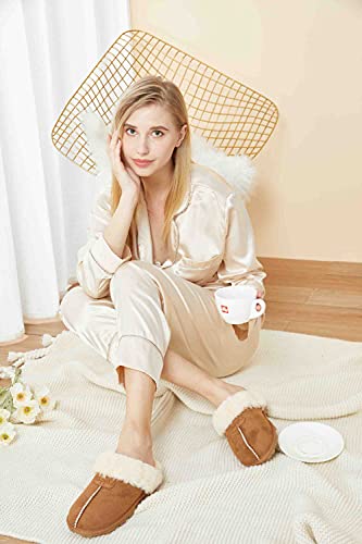CLPP'LI Womens Slip on Faux Fur Warm Winter Mules Fluffy Suede Comfy Slippers2