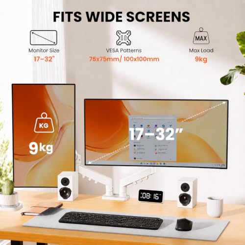 Image of STAR WORK Dual Monitor Mount for 13-32 inch Inch Screens, Adjustable Gas Spring Monitors Arm Desk Stand with C-Clamp & Grommet Base, Motion 360 Swivel & Tilt, Supports 19.8 lbs (Dual White Monitor Arm)