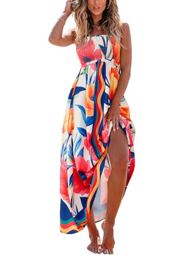 Image of CUPSHE Women's Floral Maxi Dress Spaghetti Strap Summer Boho Beach Dress Smocked Sundress Casual Vacation Flowy Long Dress